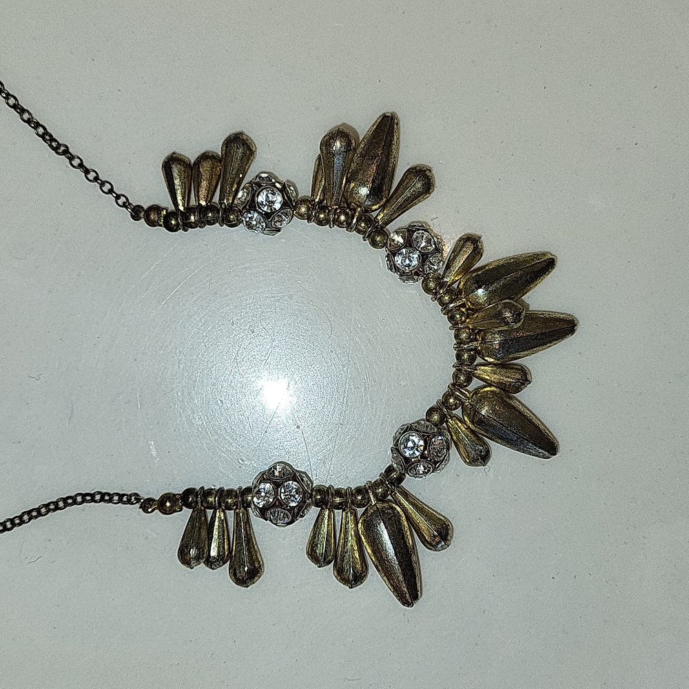 Anthropologie distressed gold necklace with crystals, adjustable